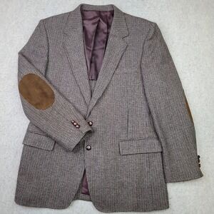 Vintage Austin Manor Brown 100% Wool Tweed Blazer With Suede Patch Elbows 44L